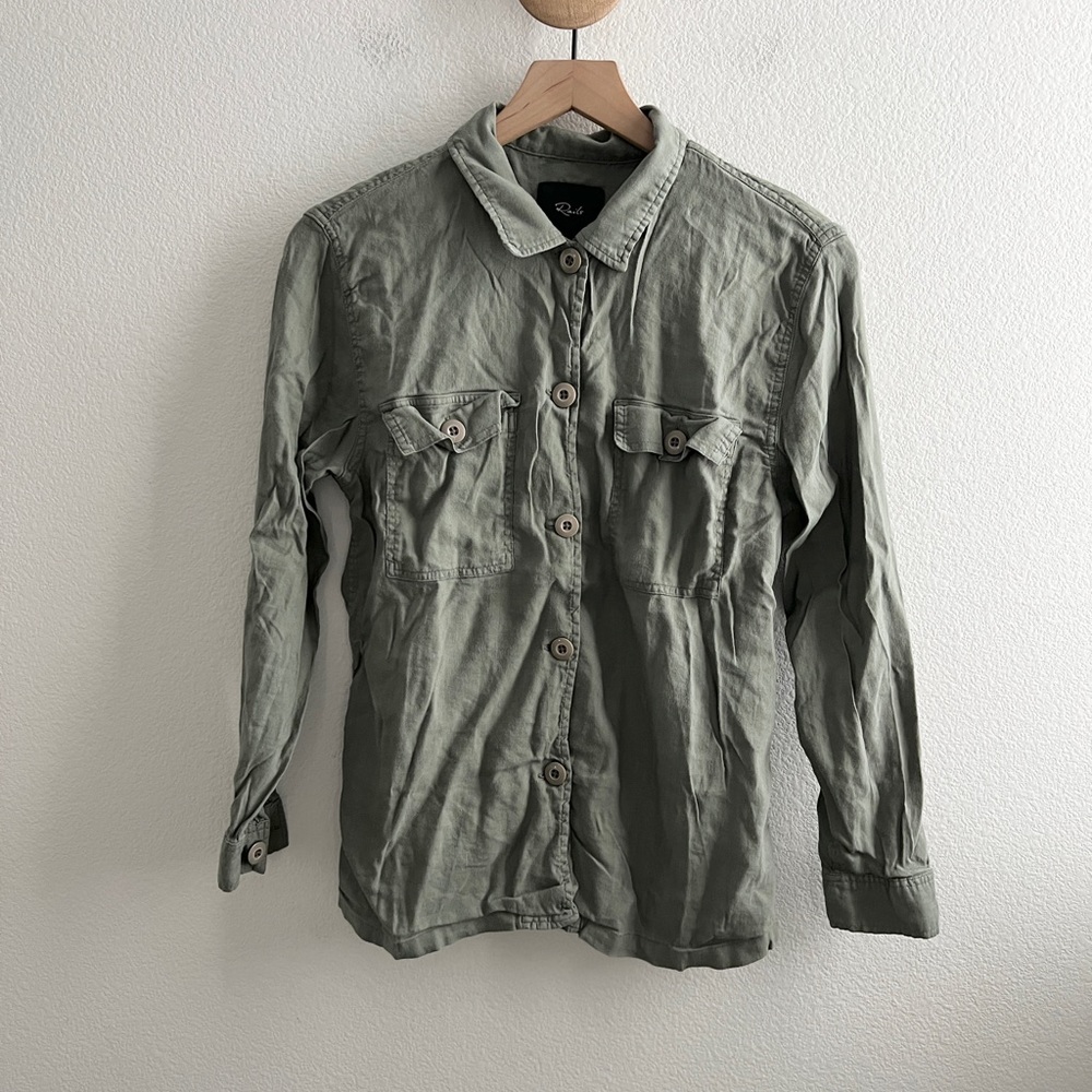 Rails Everett Sage Linen Blend Army Style Button Down Shirt